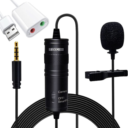 5Core Lavalier Microphone Clip On Professional Grade 3.5mm Lav Lapel Mic Omnidirectional-0