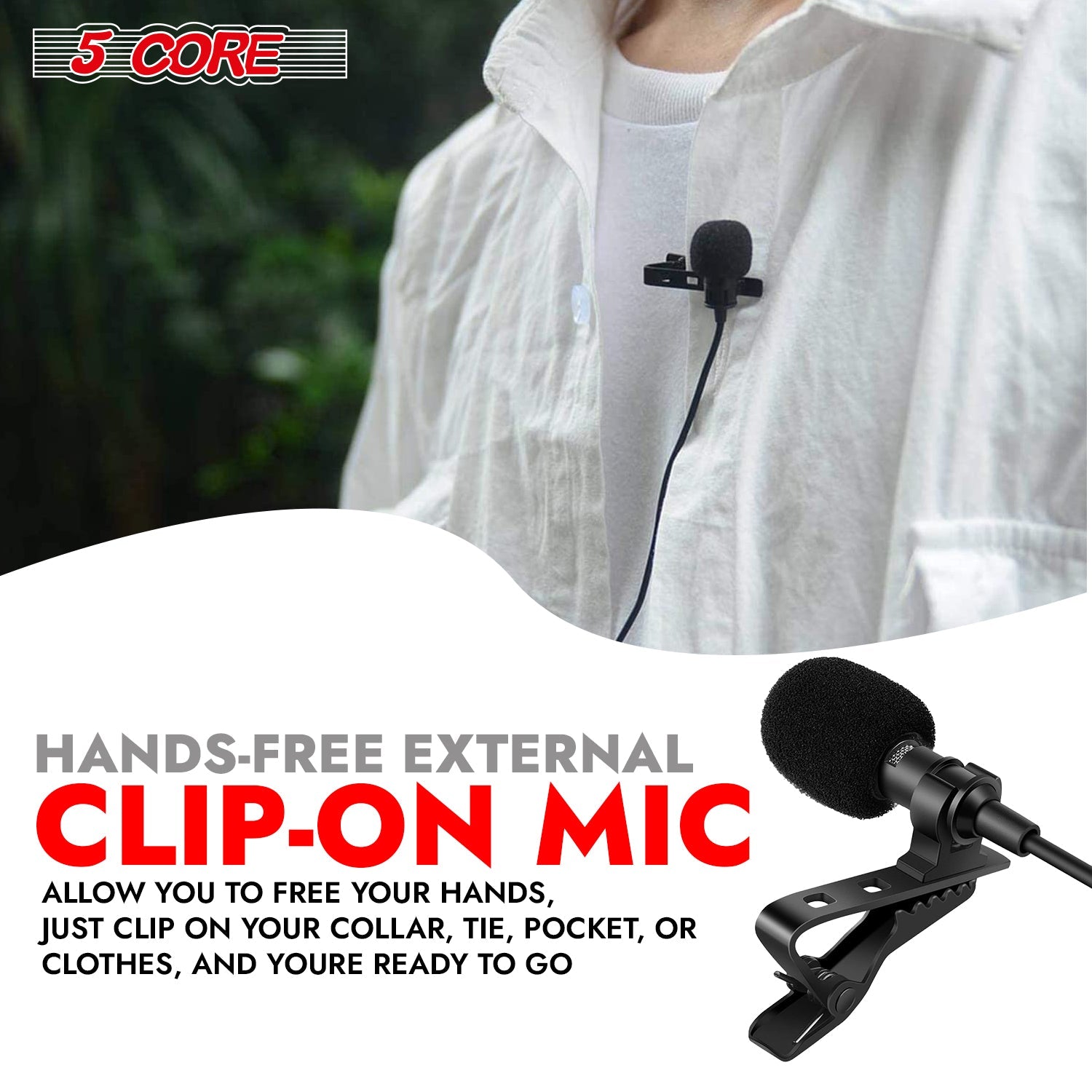 5Core Lavalier Microphone Clip On Professional Grade 3.5mm Lav Lapel Mic Omnidirectional-2