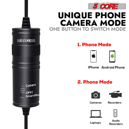 5Core Lavalier Microphone Clip On Professional Grade 3.5mm Lav Lapel Mic Omnidirectional-3